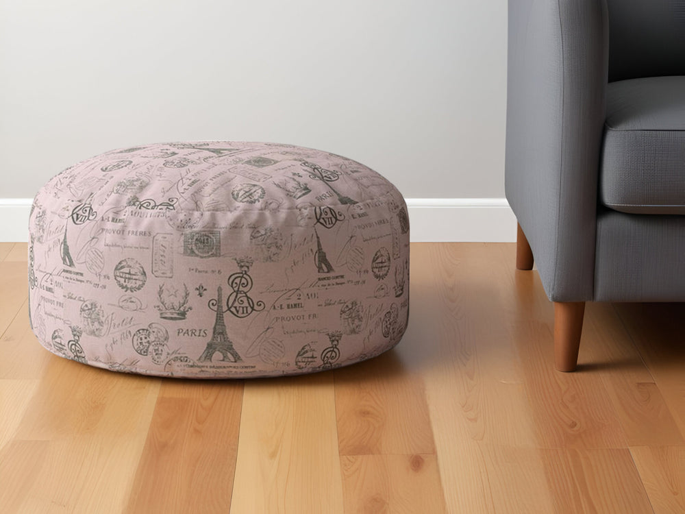 Homeroots 24" Gray Twill Round Paris Pouf Ottoman   518326