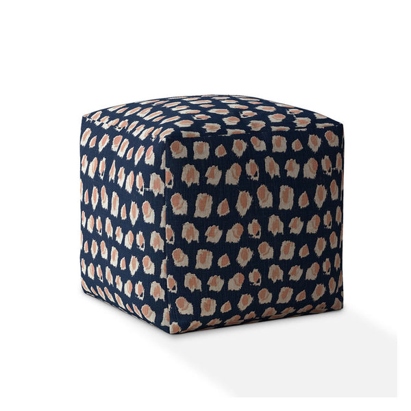 Homeroots 17" Blue Canvas Abstract Pouf Ottoman   518327