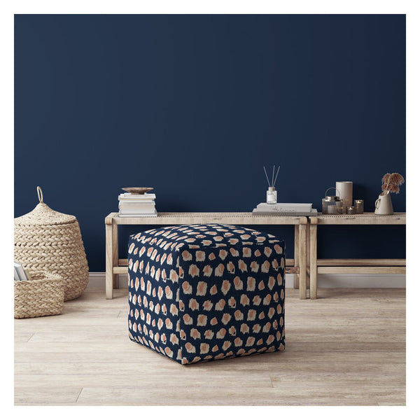 Homeroots 17" Blue Canvas Abstract Pouf Ottoman   518327