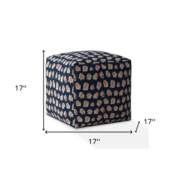 Homeroots 17" Blue Canvas Abstract Pouf Ottoman   518327