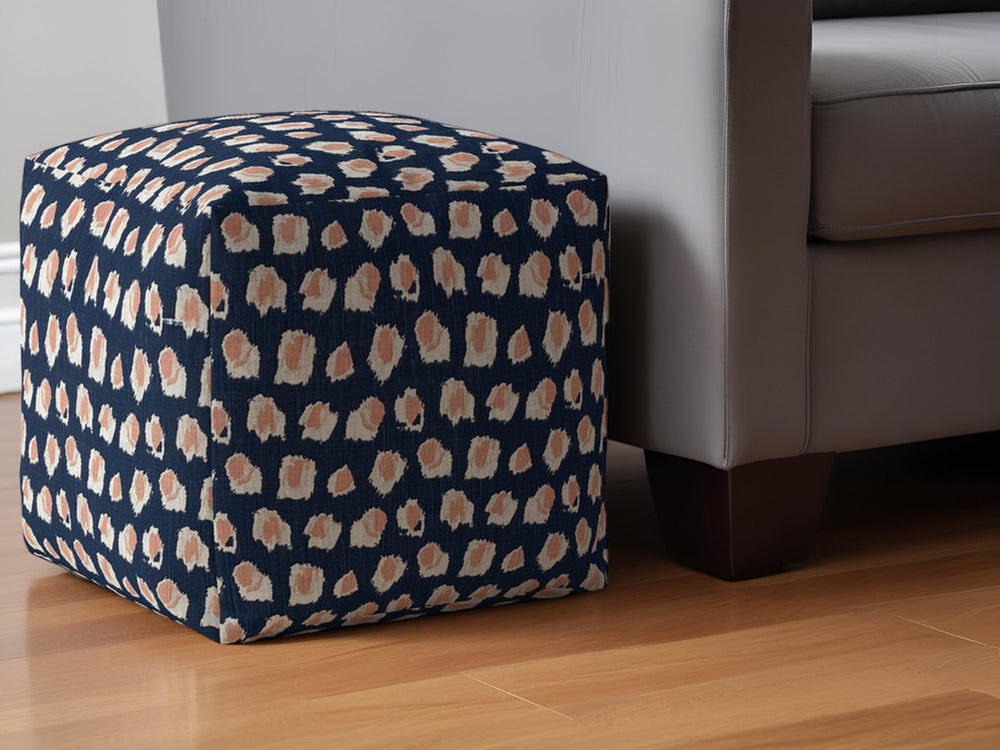 Homeroots 17" Blue Canvas Abstract Pouf Ottoman   518327