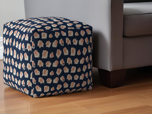 Homeroots 17" Blue Canvas Abstract Pouf Ottoman   518327