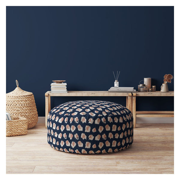 Homeroots 24" Blue Canvas Round Abstract Pouf Ottoman   518328
