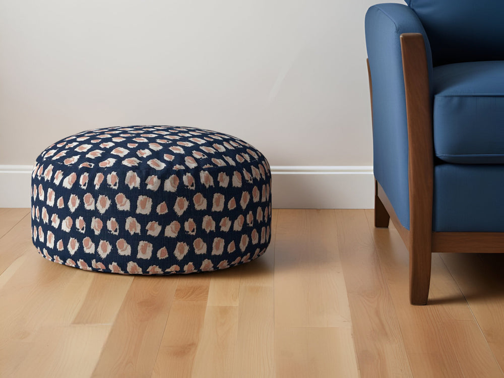 Homeroots 24" Blue Canvas Round Abstract Pouf Ottoman   518328