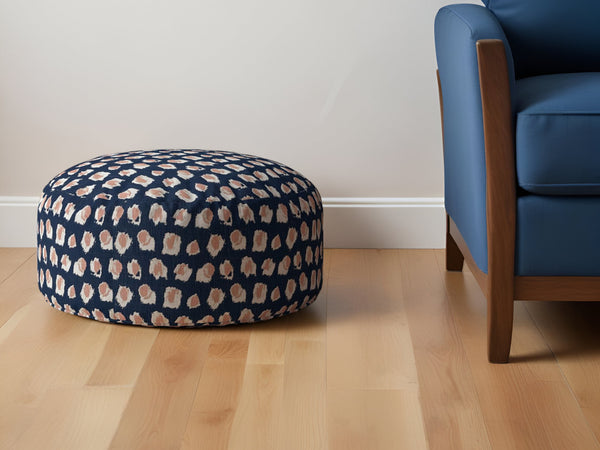Homeroots 24" Blue Canvas Round Abstract Pouf Ottoman   518328