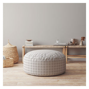 Homeroots 24" Gray Cotton Round Gingham Pouf Ottoman   518332