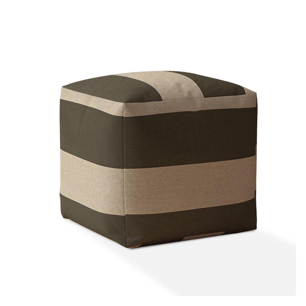 Homeroots 17" Green Cotton Striped Pouf Ottoman   518335