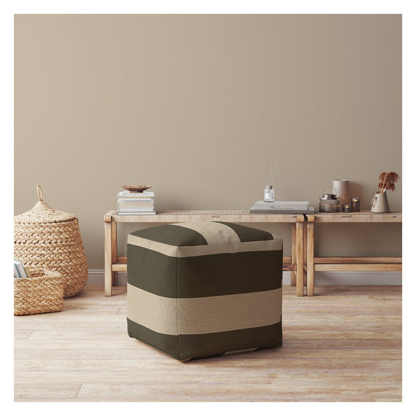 Homeroots 17" Green Cotton Striped Pouf Ottoman   518335