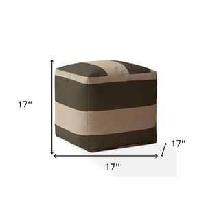 Homeroots 17" Green Cotton Striped Pouf Ottoman   518335