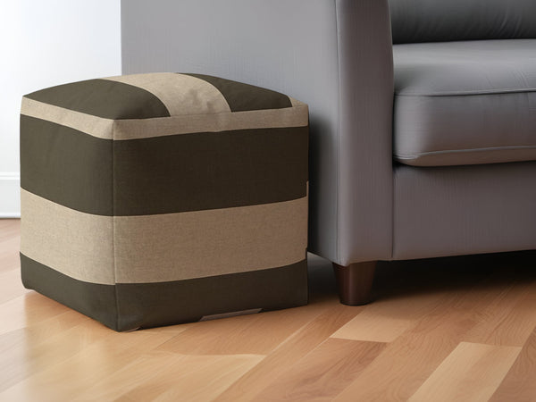 Homeroots 17" Green Cotton Striped Pouf Ottoman   518335