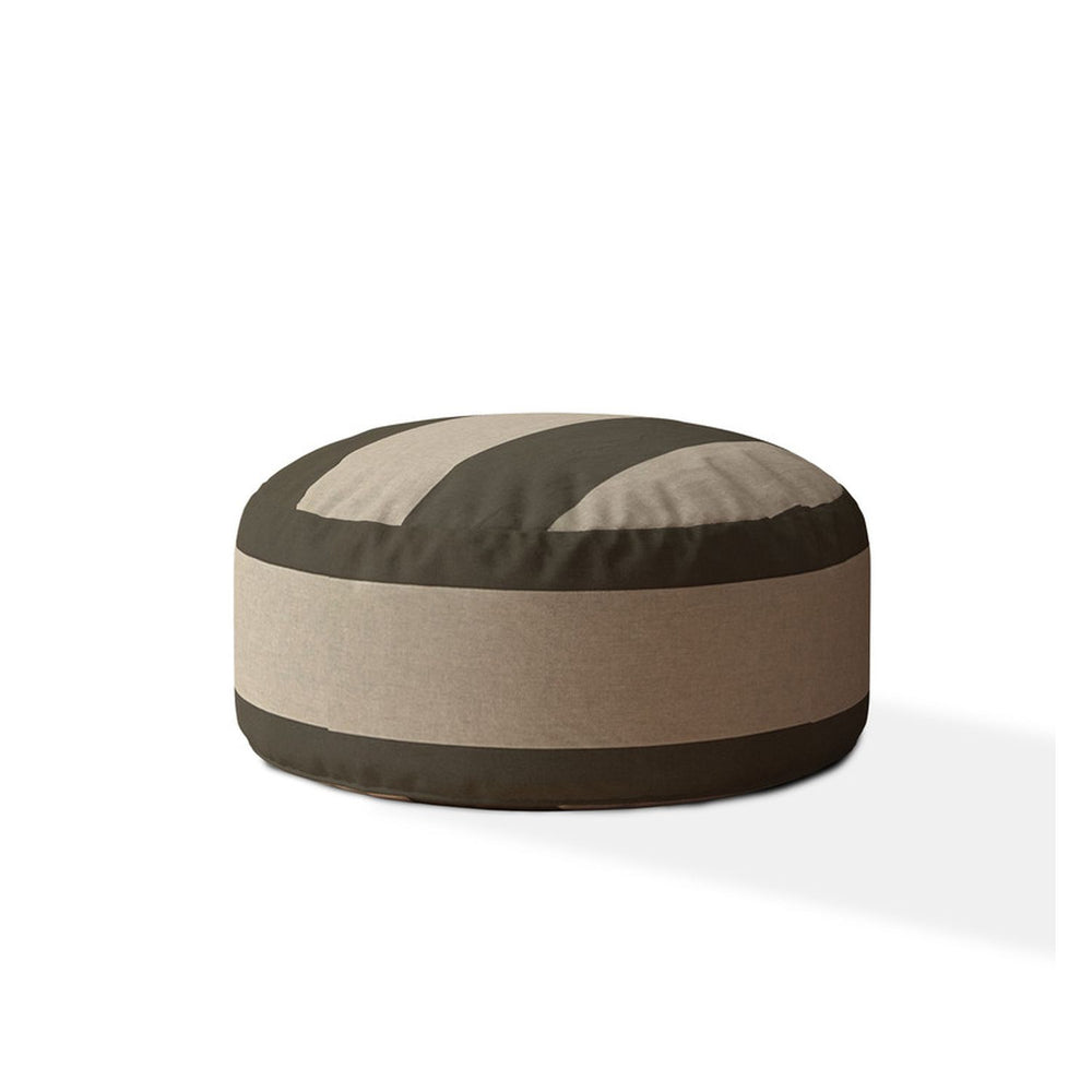 Homeroots 24" Green Cotton Round Striped Pouf Ottoman   518336