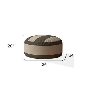 Homeroots 24" Green Cotton Round Striped Pouf Ottoman   518336