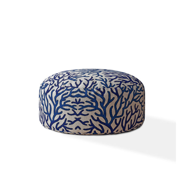 Homeroots 24" Blue Canvas Round Abstract Pouf Ottoman   518338