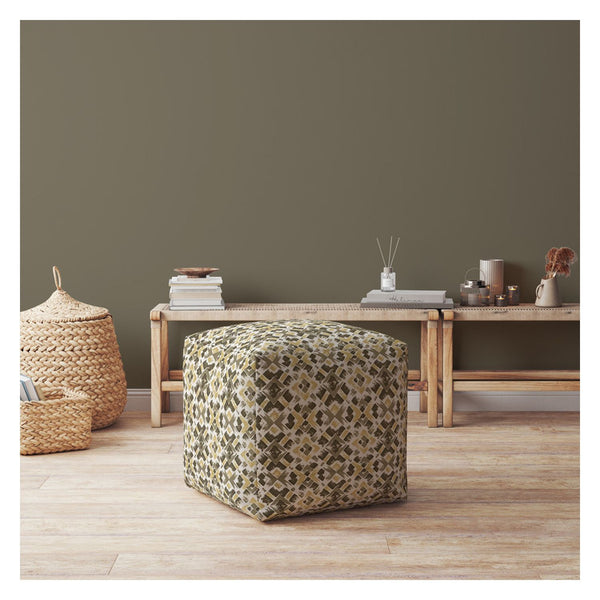 Homeroots 17" Beige Cotton Geometric Pouf Ottoman   518339