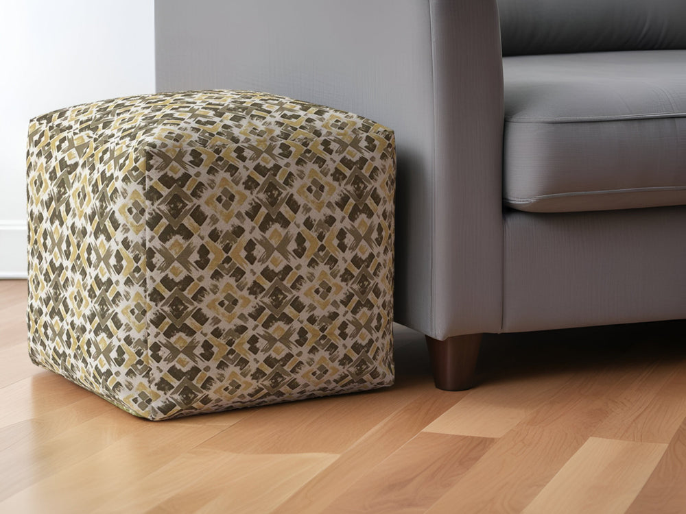 Homeroots 17" Beige Cotton Geometric Pouf Ottoman   518339