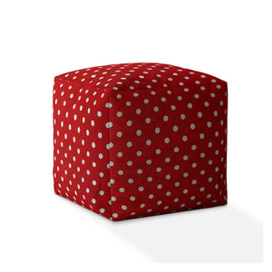 Homeroots 17" Red Cotton Polka Dots Pouf Ottoman Bright Red,White  518341