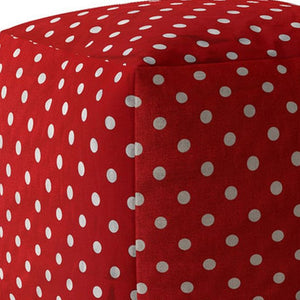 Homeroots 17" Red Cotton Polka Dots Pouf Ottoman Bright Red,White  518341