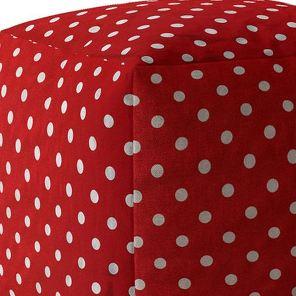 Homeroots 17" Red Cotton Polka Dots Pouf Ottoman Bright Red,White  518341