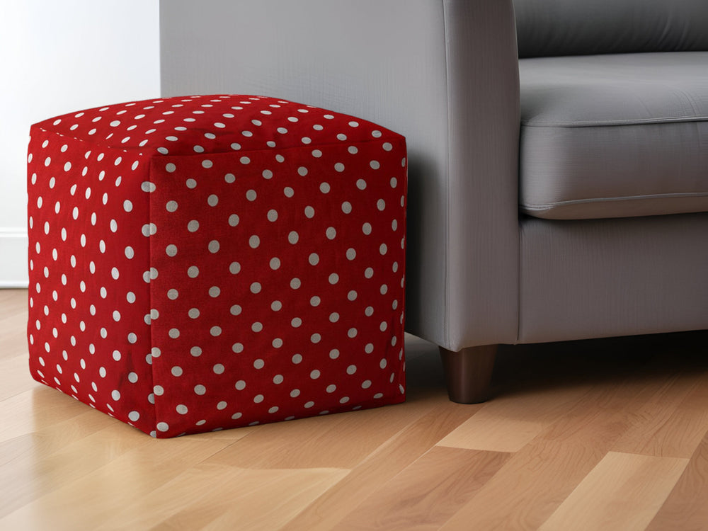 Homeroots 17" Red Cotton Polka Dots Pouf Ottoman Bright Red,White  518341