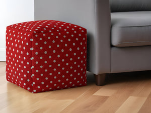 Homeroots 17" Red Cotton Polka Dots Pouf Ottoman Bright Red,White  518341