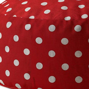 Homeroots 24" Red Cotton Round Polka Dots Pouf Ottoman Bright Red,White  518342