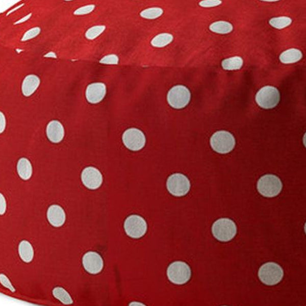 Homeroots 24" Red Cotton Round Polka Dots Pouf Ottoman Bright Red,White  518342
