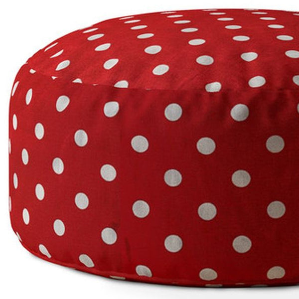 Homeroots 24" Red Cotton Round Polka Dots Pouf Ottoman Bright Red,White  518342