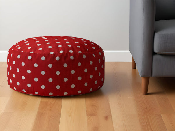 Homeroots 24" Red Cotton Round Polka Dots Pouf Ottoman Bright Red,White  518342