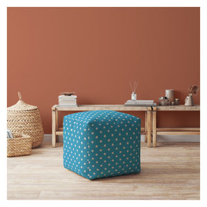 Homeroots 17" Blue Cotton Polka Dots Pouf Ottoman Coastal Blue  518343