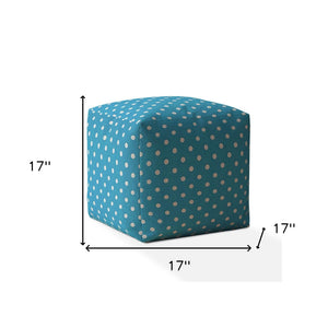 Homeroots 17" Blue Cotton Polka Dots Pouf Ottoman Coastal Blue  518343