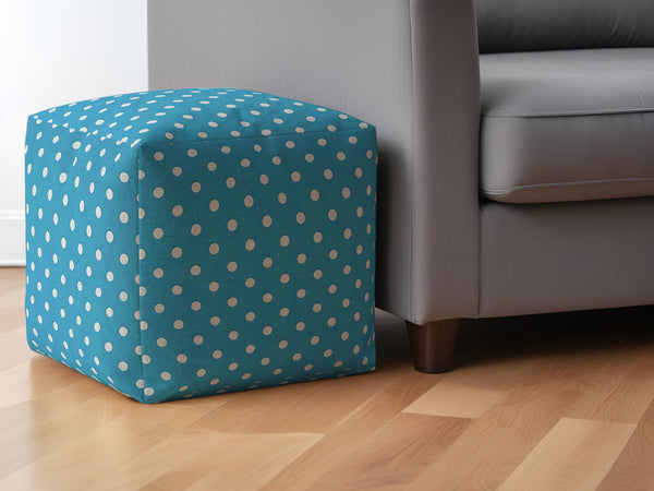 Homeroots 17" Blue Cotton Polka Dots Pouf Ottoman Coastal Blue  518343