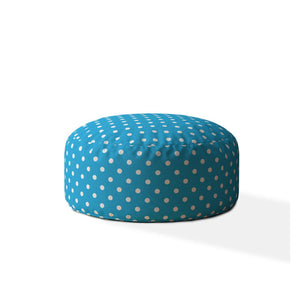 Homeroots 24" Blue Cotton Round Polka Dots Pouf Ottoman Coastal Blue  518344