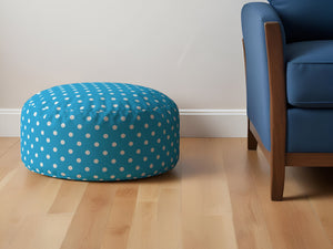 Homeroots 24" Blue Cotton Round Polka Dots Pouf Ottoman Coastal Blue  518344