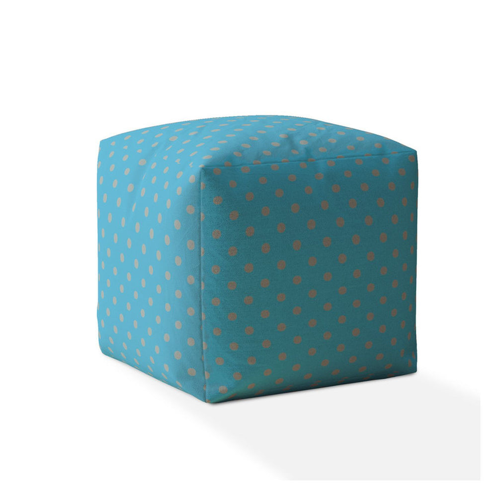 Homeroots 17" Blue Cotton Polka Dots Pouf Ottoman   518345