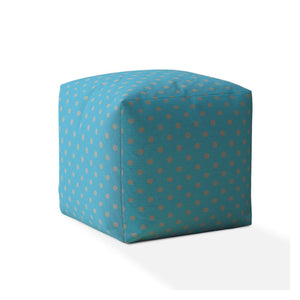 Homeroots 17" Blue Cotton Polka Dots Pouf Ottoman   518345