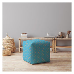 Homeroots 17" Blue Cotton Polka Dots Pouf Ottoman   518345