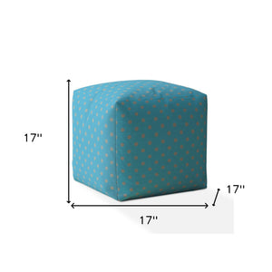 Homeroots 17" Blue Cotton Polka Dots Pouf Ottoman   518345