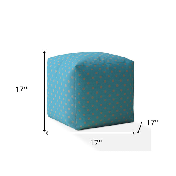 Homeroots 17" Blue Cotton Polka Dots Pouf Ottoman   518345