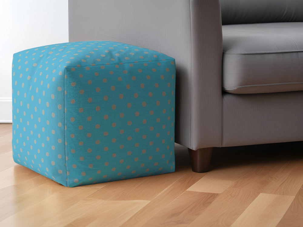 Homeroots 17" Blue Cotton Polka Dots Pouf Ottoman   518345
