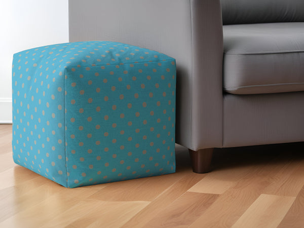 Homeroots 17" Blue Cotton Polka Dots Pouf Ottoman   518345