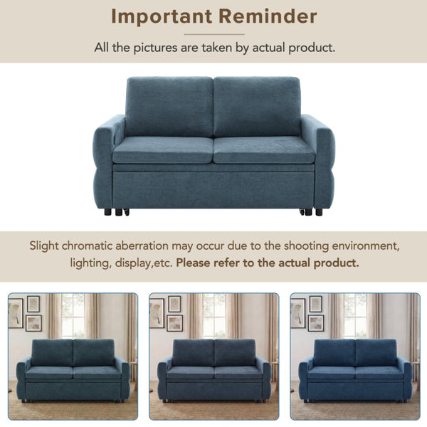 English Elm Convertible Chenille Sleeper Loveseat with Usb Ports and Reclining Backrest for Small Spaces Blue N719P390439C