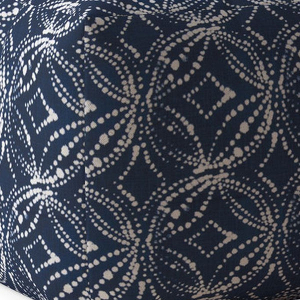 Homeroots 17" Blue And White Canvas Damask Pouf Ottoman Denim  518349