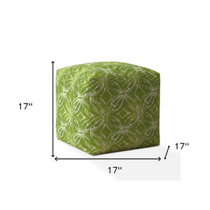 Homeroots 17" Green And White Cotton Damask Pouf Ottoman   518351