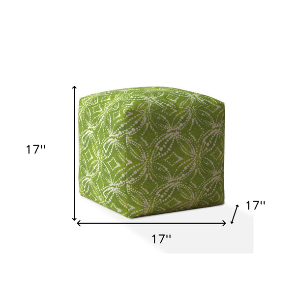 Homeroots 17" Green And White Cotton Damask Pouf Ottoman   518351