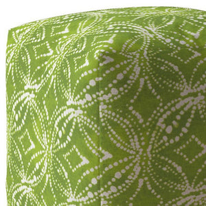 Homeroots 17" Green And White Cotton Damask Pouf Ottoman   518351