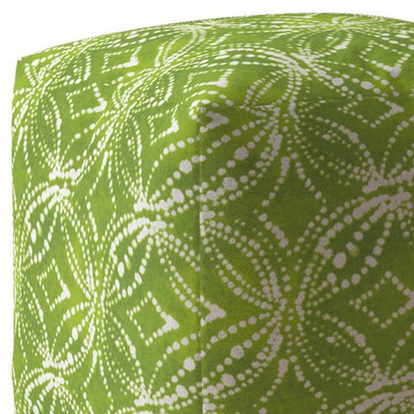 Homeroots 17" Green And White Cotton Damask Pouf Ottoman   518351