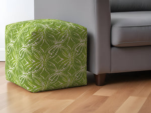 Homeroots 17" Green And White Cotton Damask Pouf Ottoman   518351