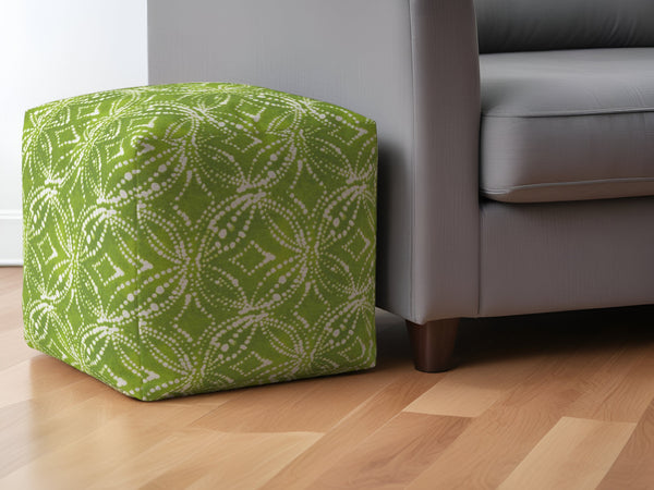 Homeroots 17" Green And White Cotton Damask Pouf Ottoman   518351