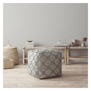 Homeroots 17" Gray Canvas Floral Pouf Ottoman   518355
