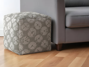 Homeroots 17" Gray Canvas Floral Pouf Ottoman   518355
